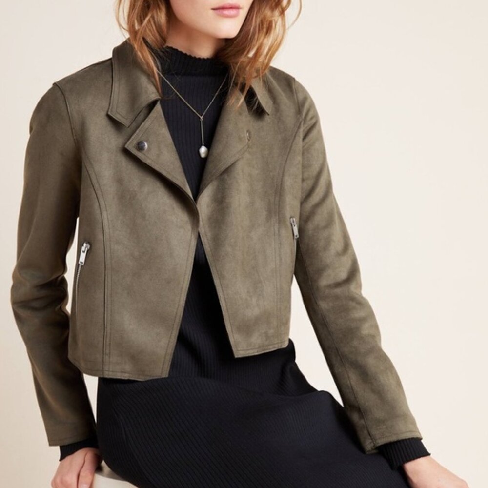 Anthropologie Kelyn Faux Suede Cropped Moto Jacket Size Large